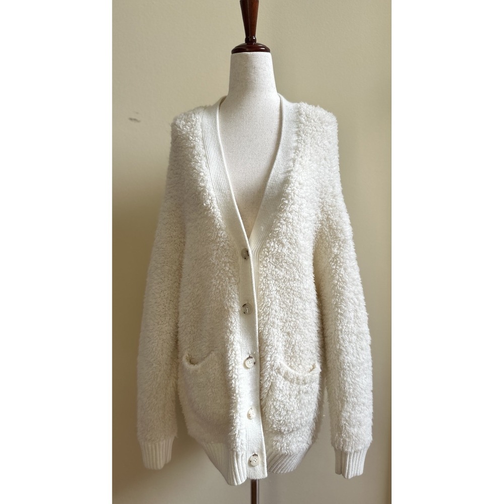 UGG Plaster Sherell Cloudfluff Wool Blend V Neck Cardigan Sweater LARGE - Picture 2 of 10